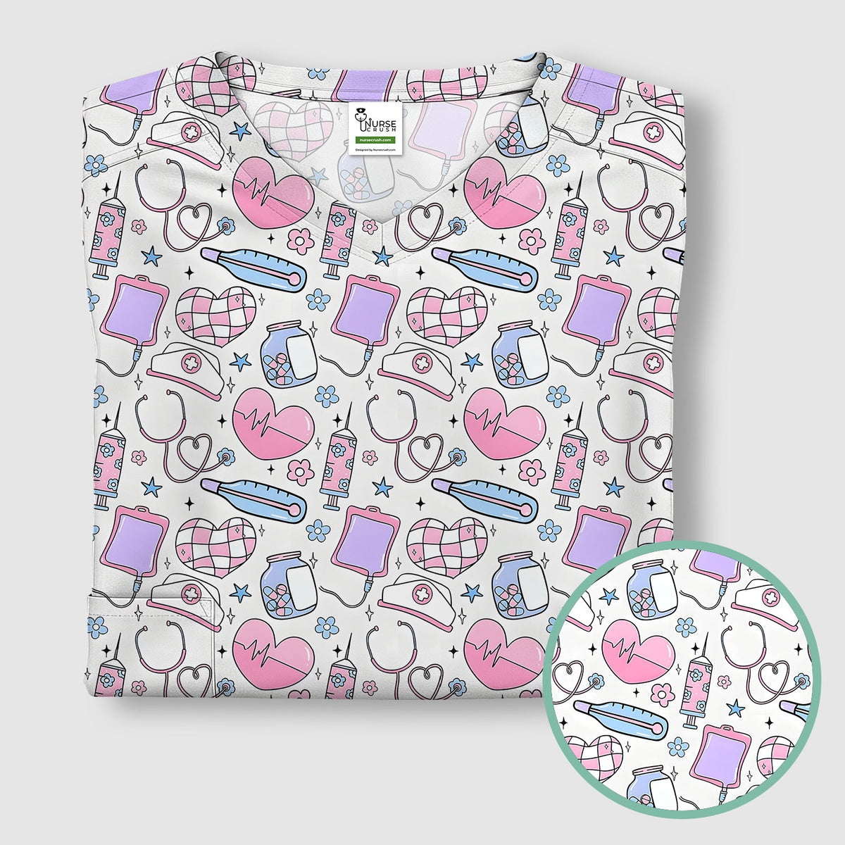 Pastel Medical Icons Nurse Scrub Top