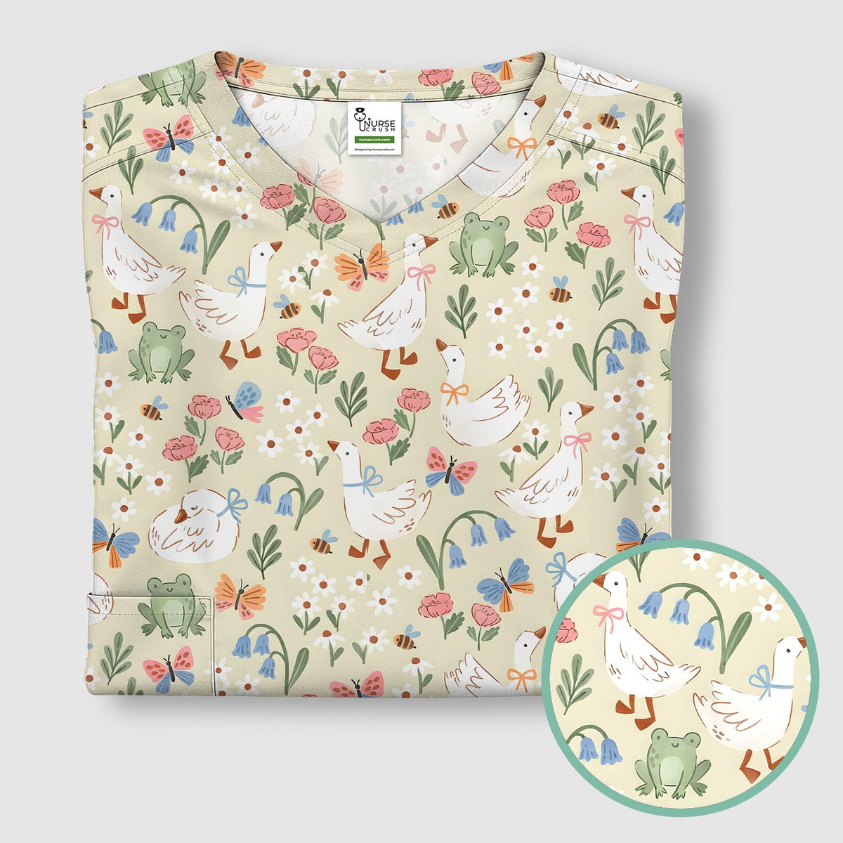 Goose Frog Garden Nurse Scrub Top