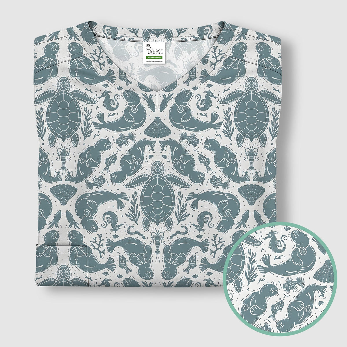 Ocean Sea Marine Life Nurse Scrub Top