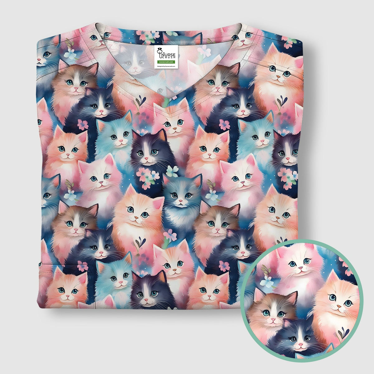 Pastel Kitten Aesthetic Nurse Scrub Top