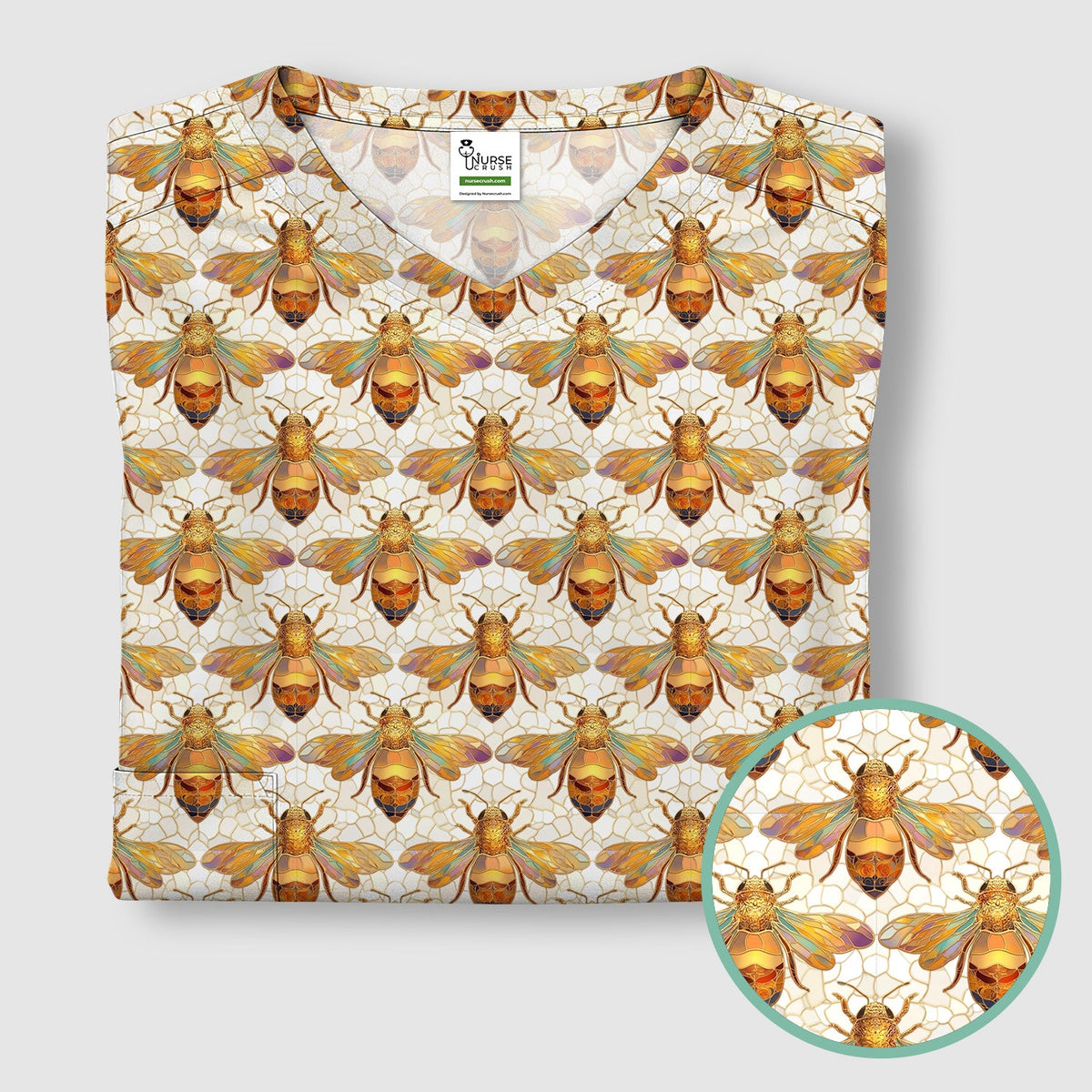Golden Honey Bee Honeycomb Nurse Scrub Top