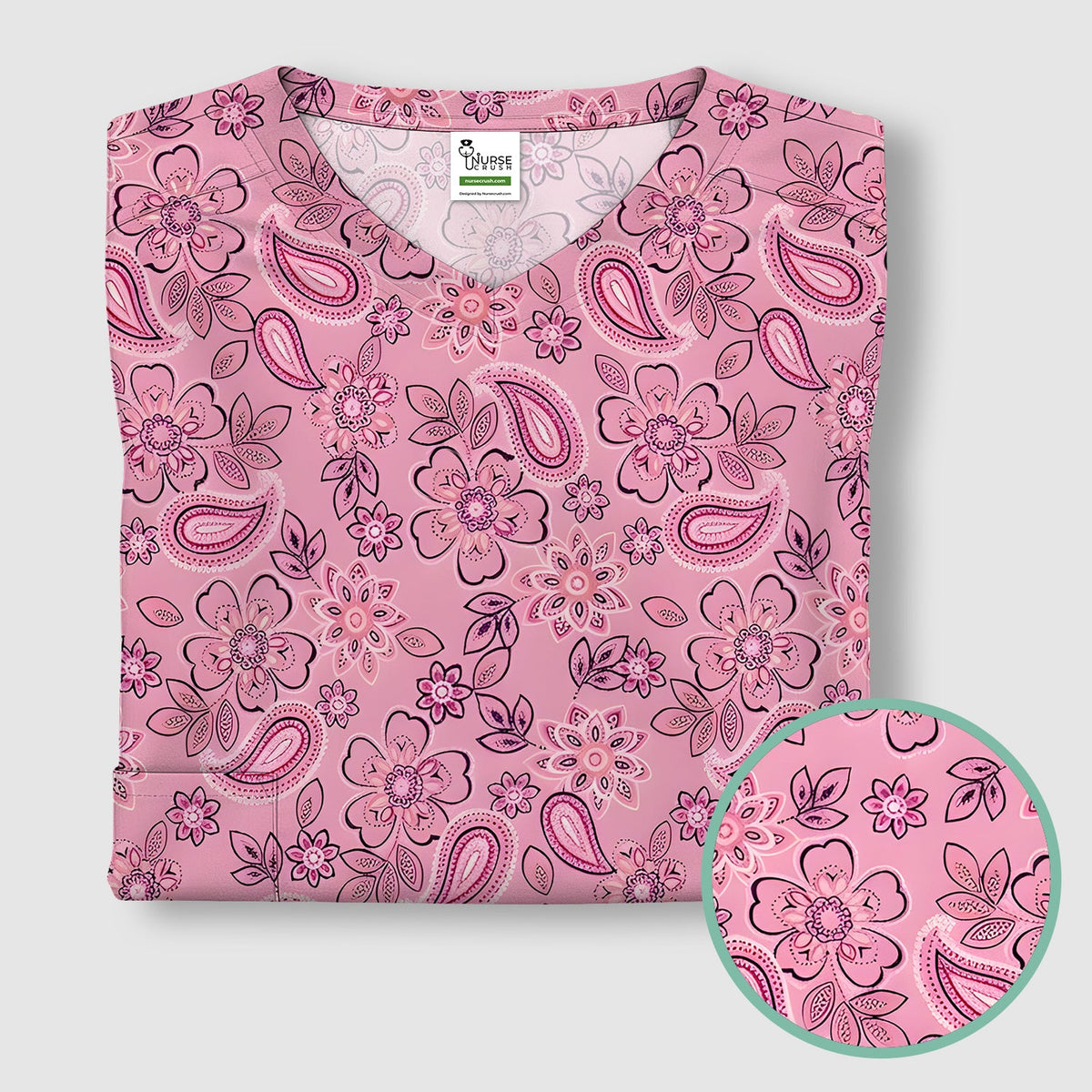 Pink Paisley Floral Nurse Scrub Top
