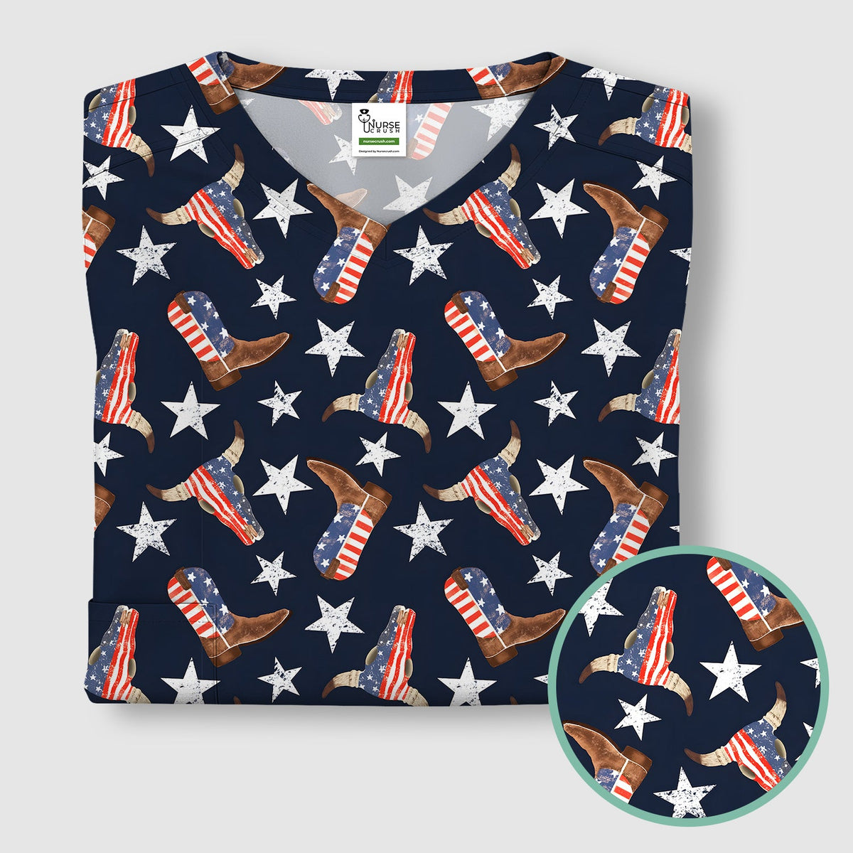 Western Boots Stars Nurse Scrub Top
