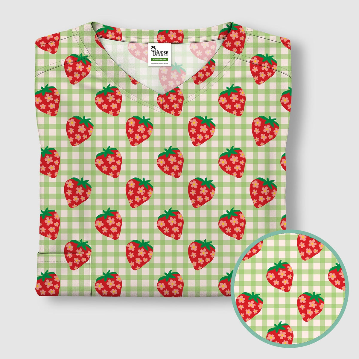 Sweet Strawberry Gingham Nurse Scrub Top