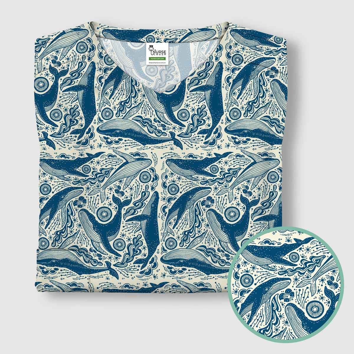 Blue Whale Ocean Nurse Scrub Top