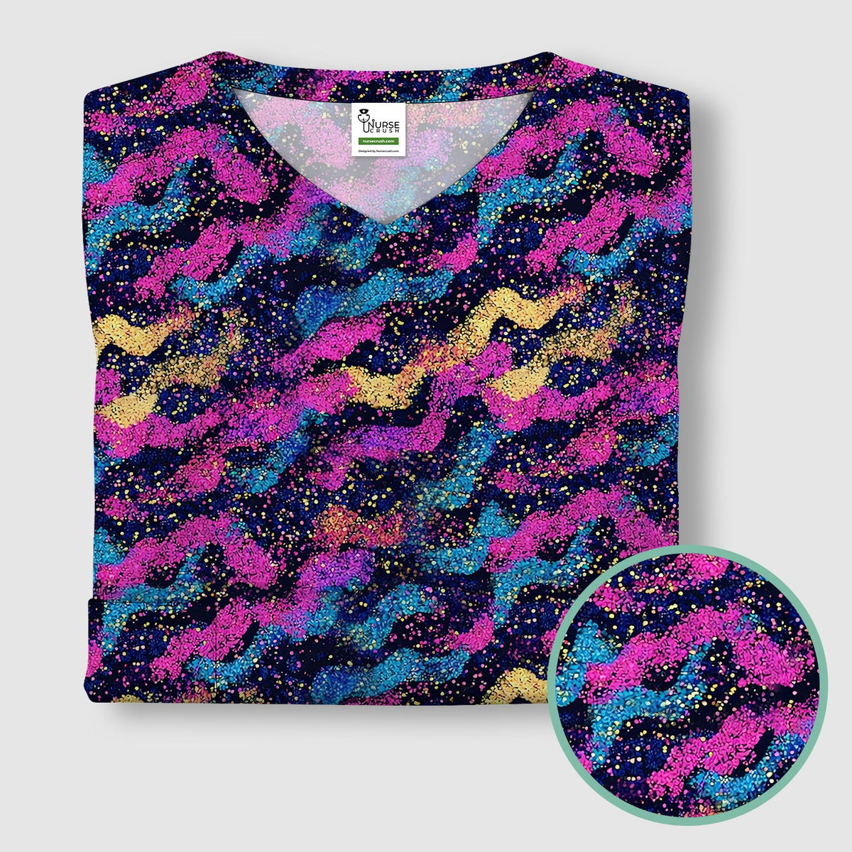 Neon Glitter Galaxy Nurse Scrub Top