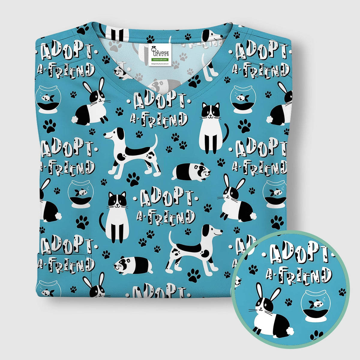 Cute Adopt A Friend Pet Nurse Scrub Top