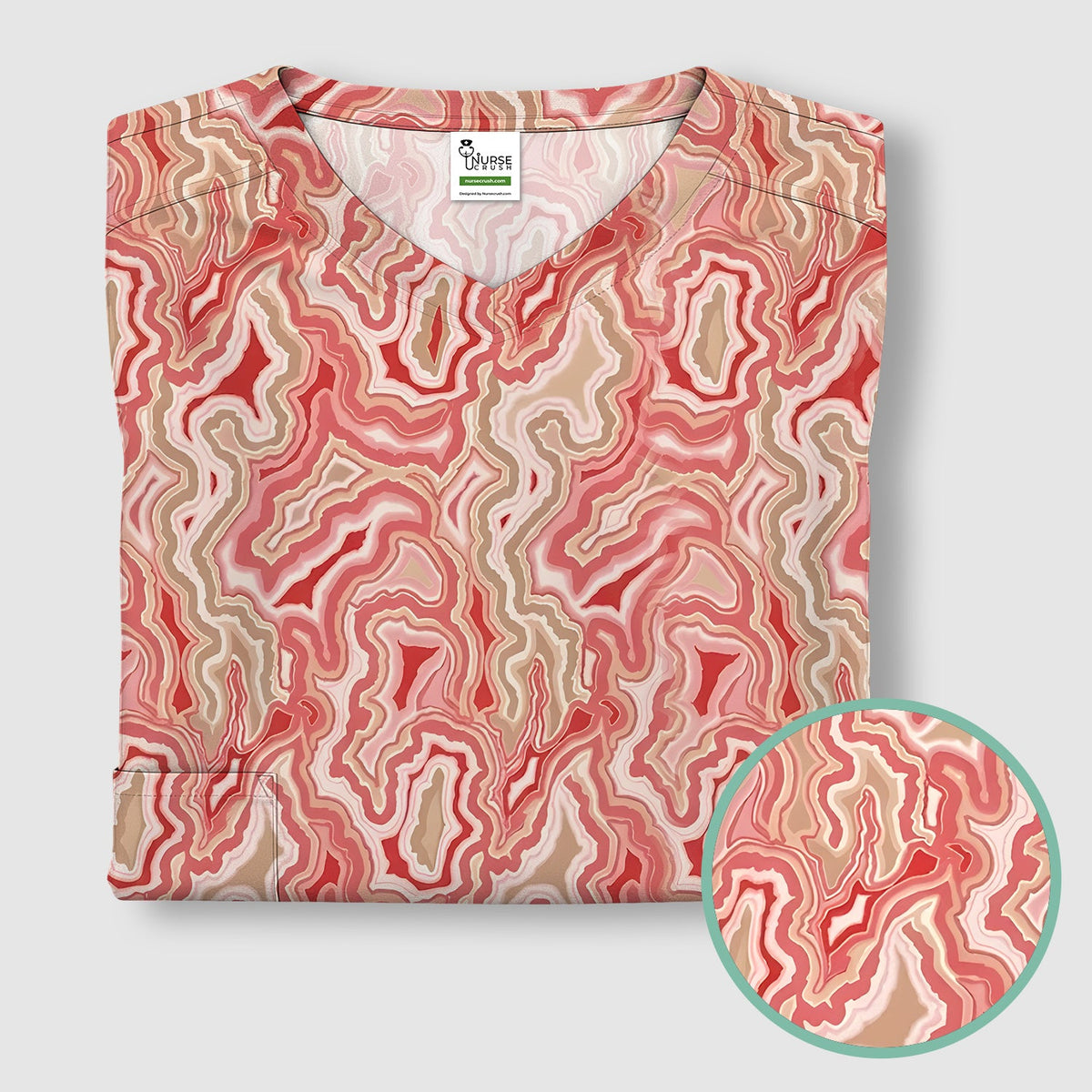 Pink Marble Swirl Nurse Scrub Top