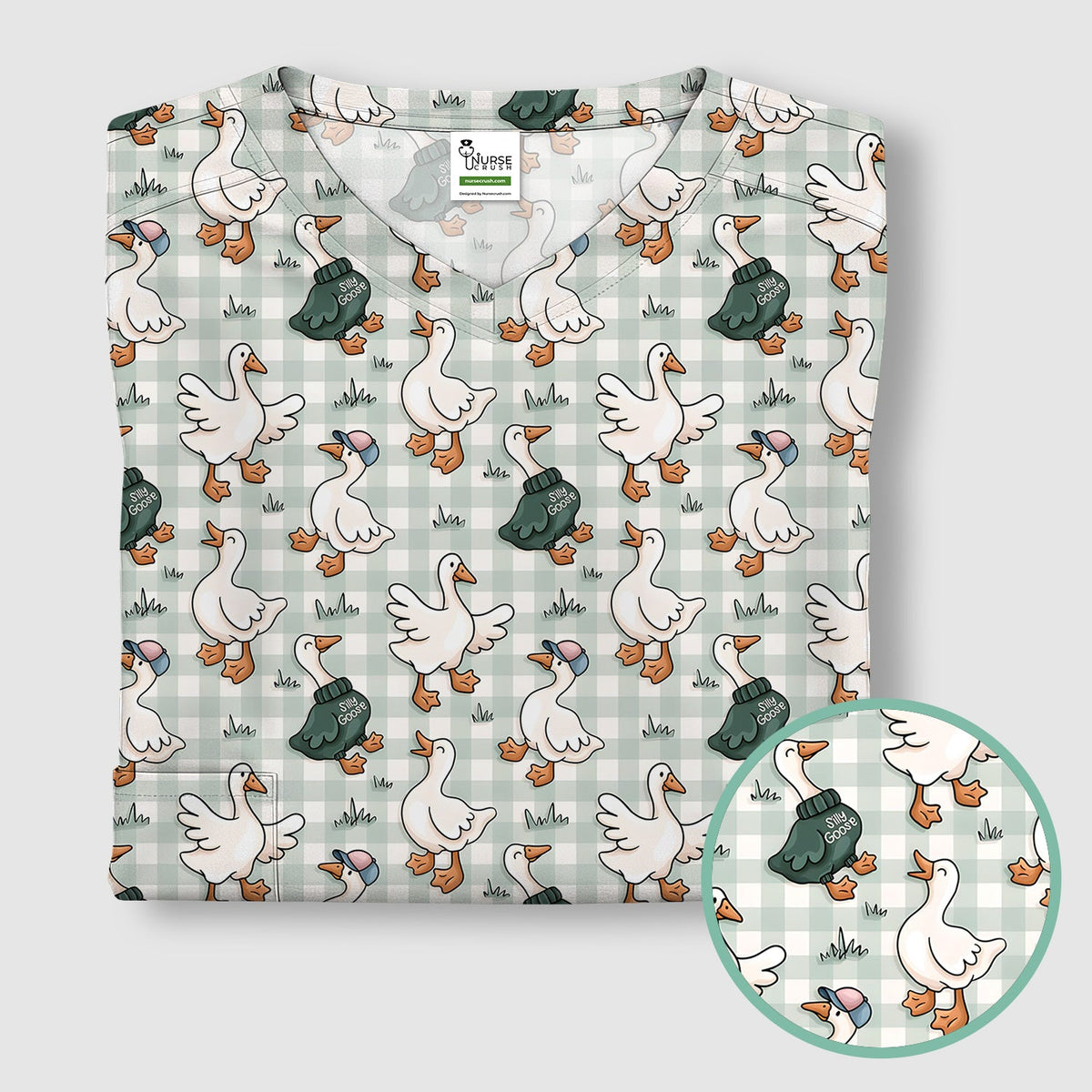 Goose Sweater Plaid Nurse Scrub Top