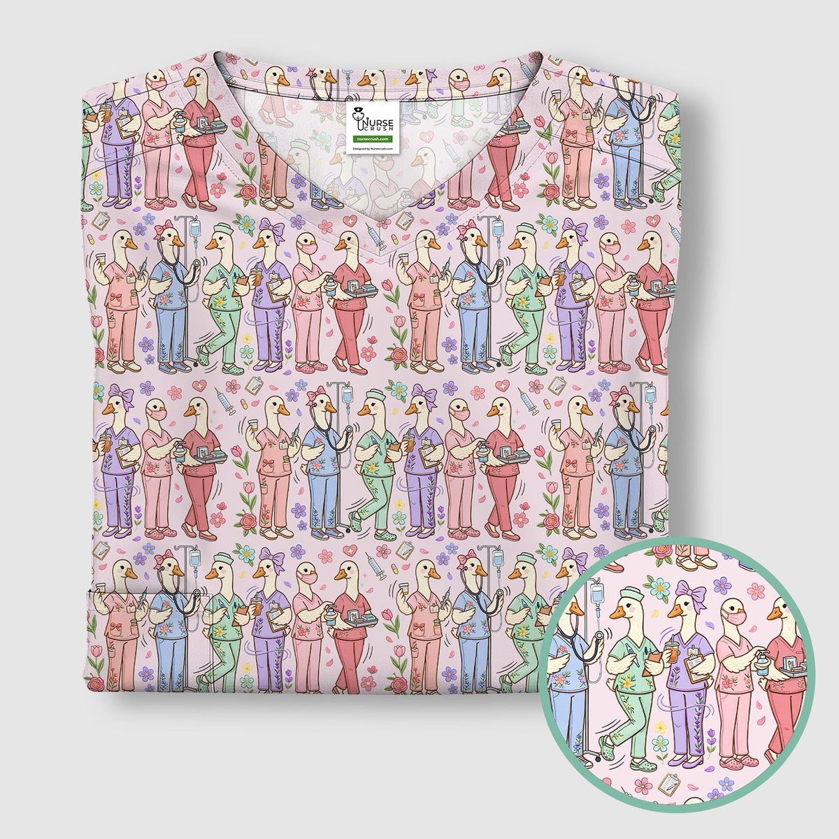 Goose Characters Floral Nurse Scrub Top