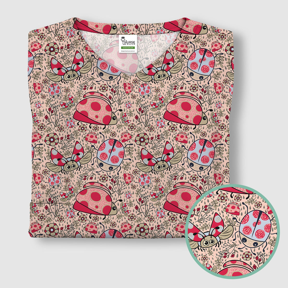 Ladybug Rain Garden Nurse Scrub Top