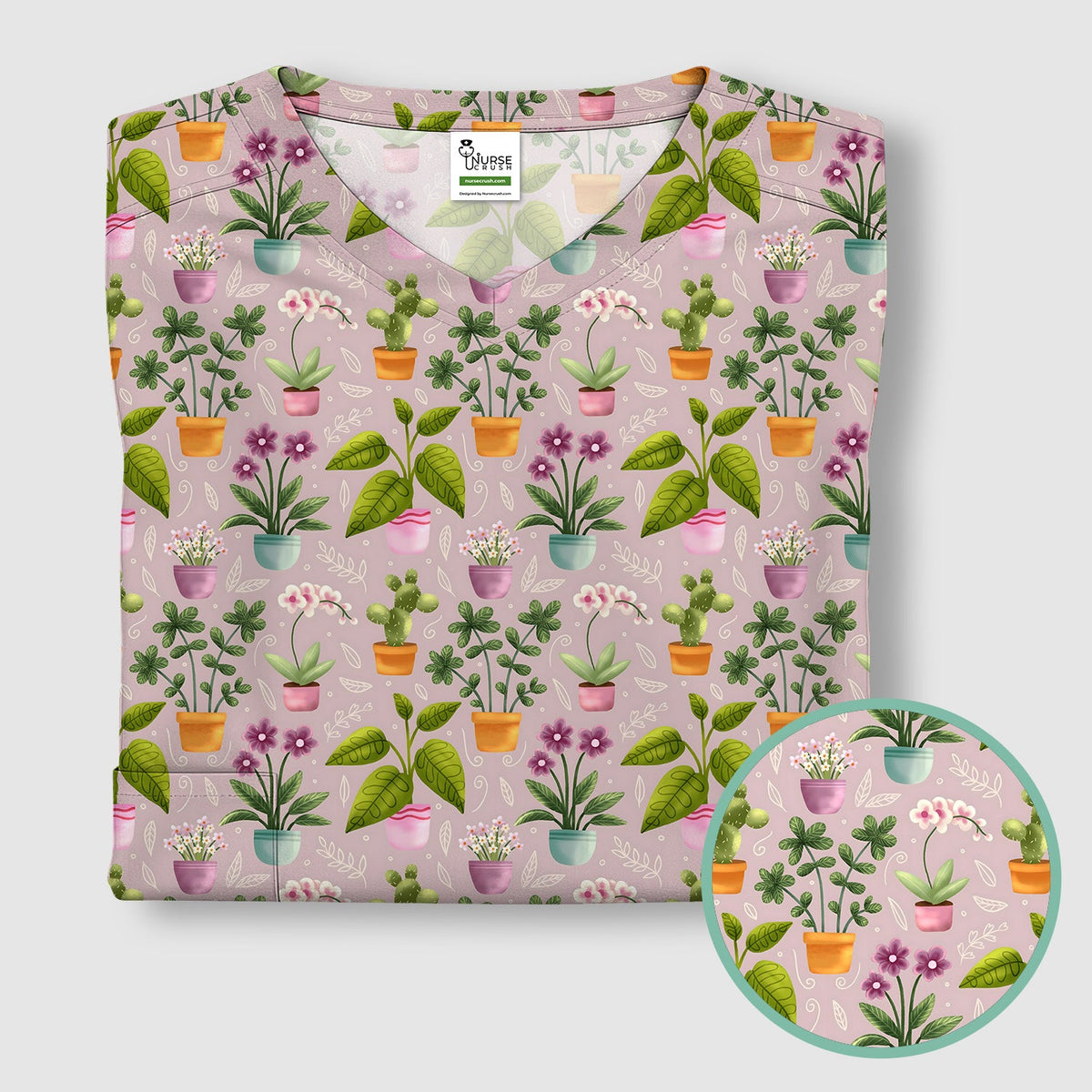 Potted Orchid Cactus Nurse Scrub Top