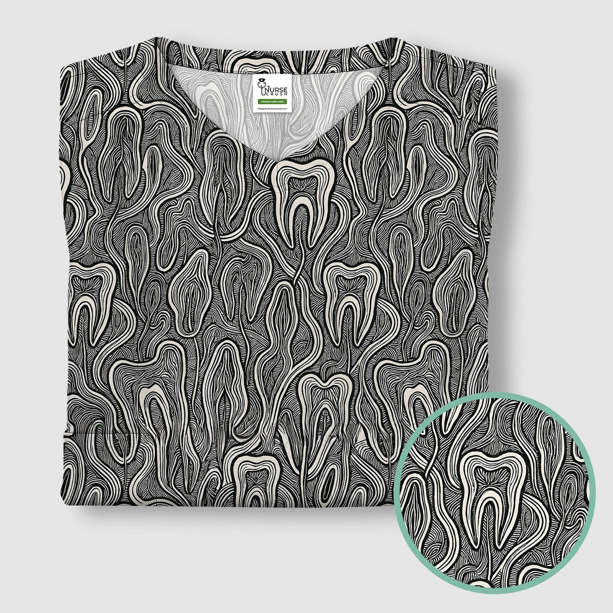 Dental Tooth Line Art Nurse Scrub Top