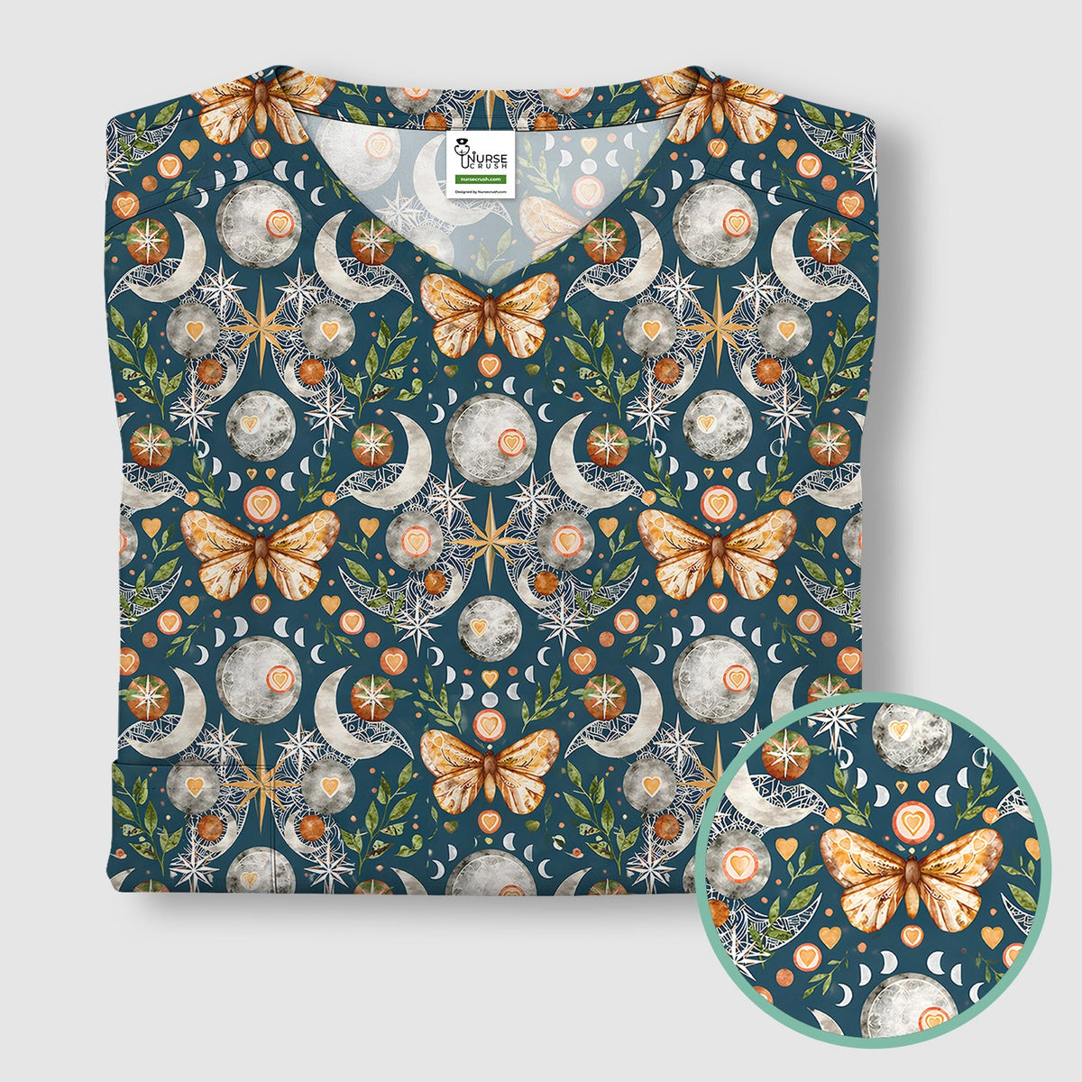 Celestial Butterfly Moonlight Nurse Scrub Top
