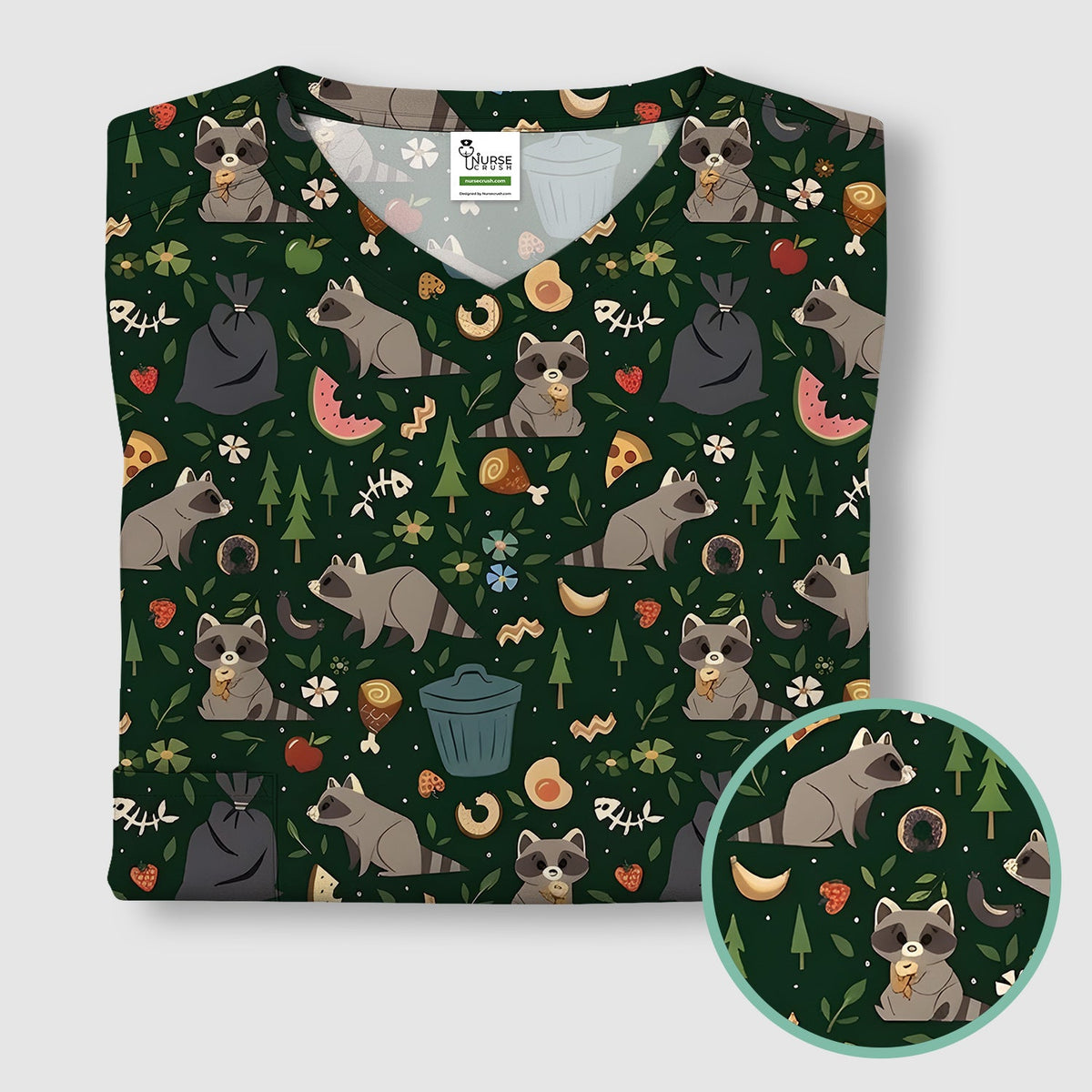 Raccoon Forest Food Nurse Scrub Top