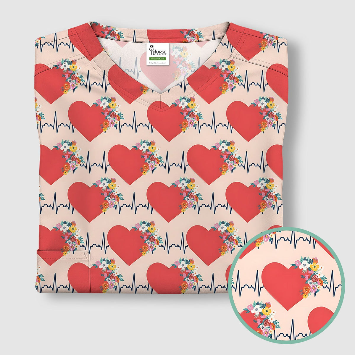 Heartbeat Floral Nurse Scrub Top