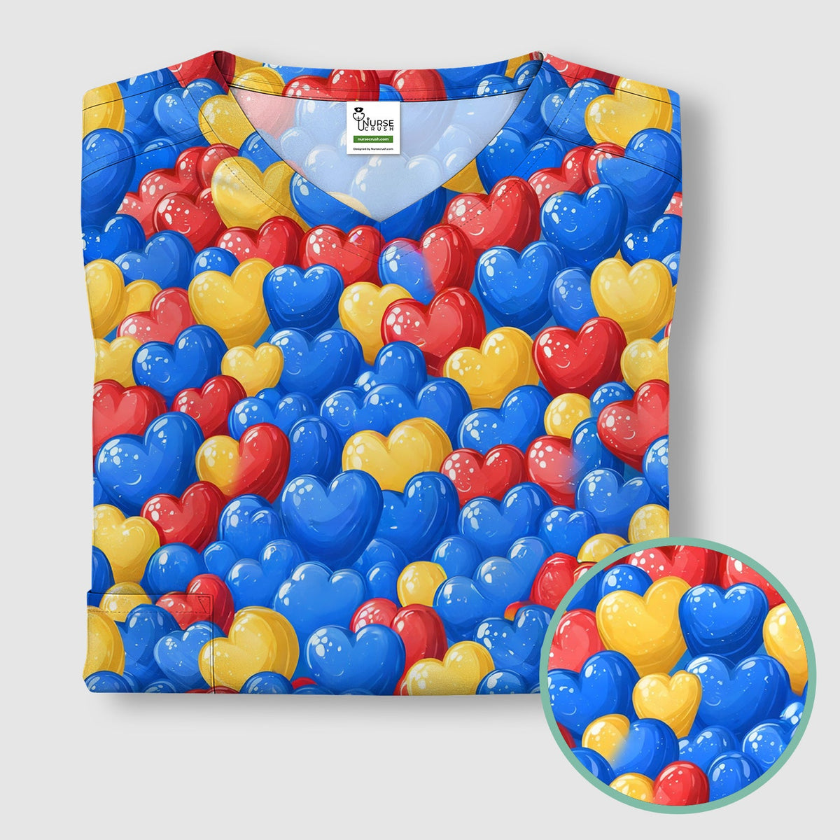Colorful Autism Heart Nurse Scrub Top