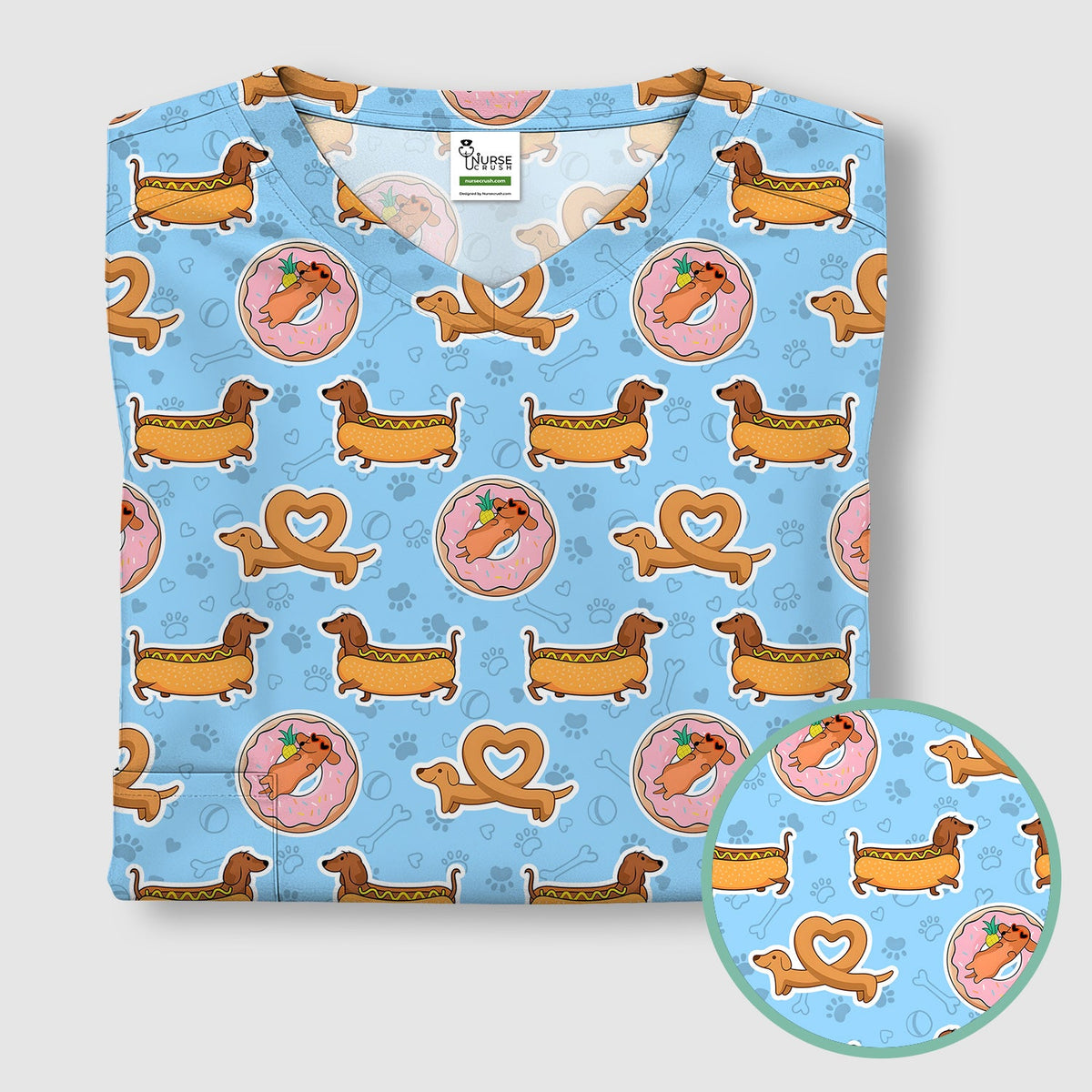 Dachshund Donut Heart Nurse Scrub Top