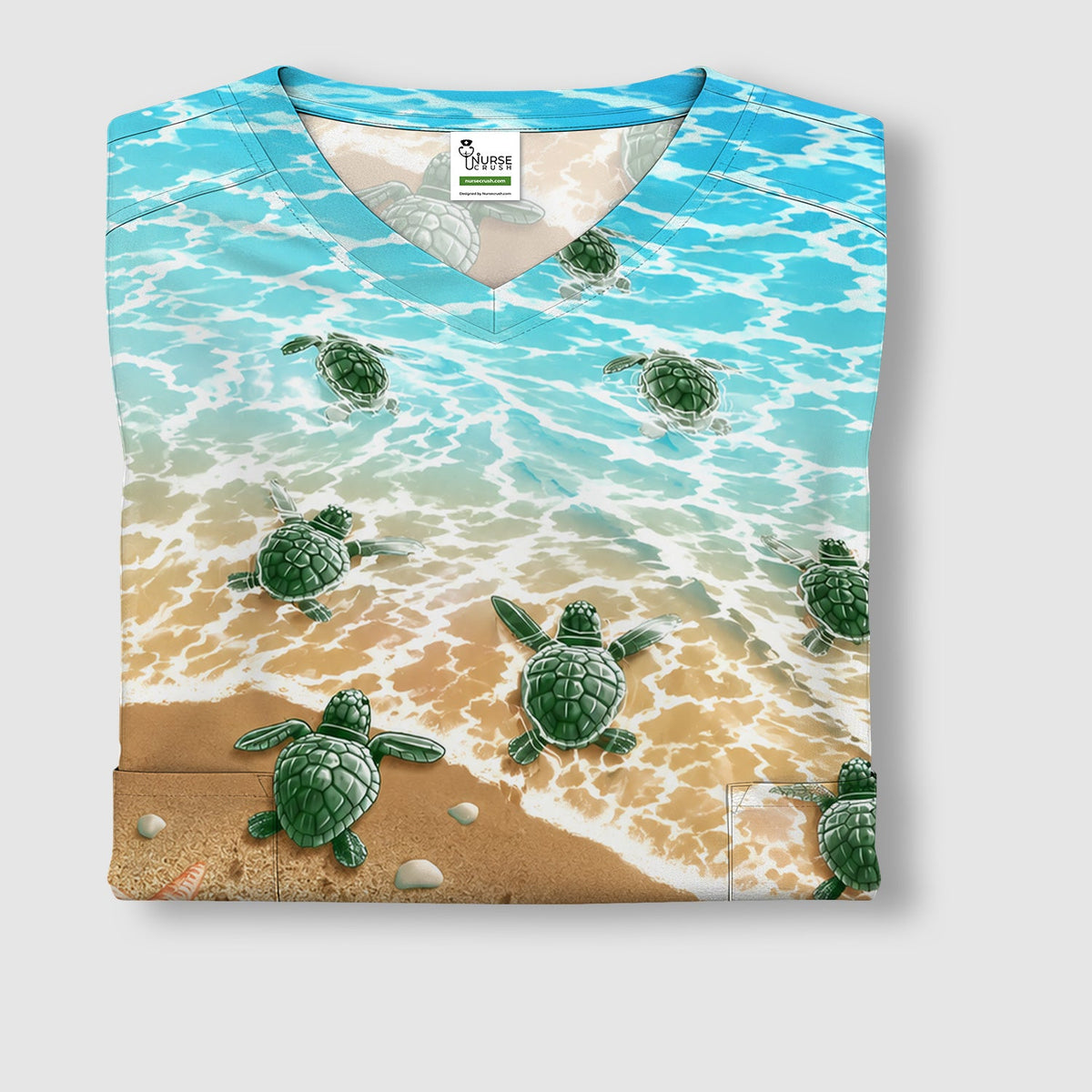 Coastal Sea Turtle Beach Nurse Scrub Top