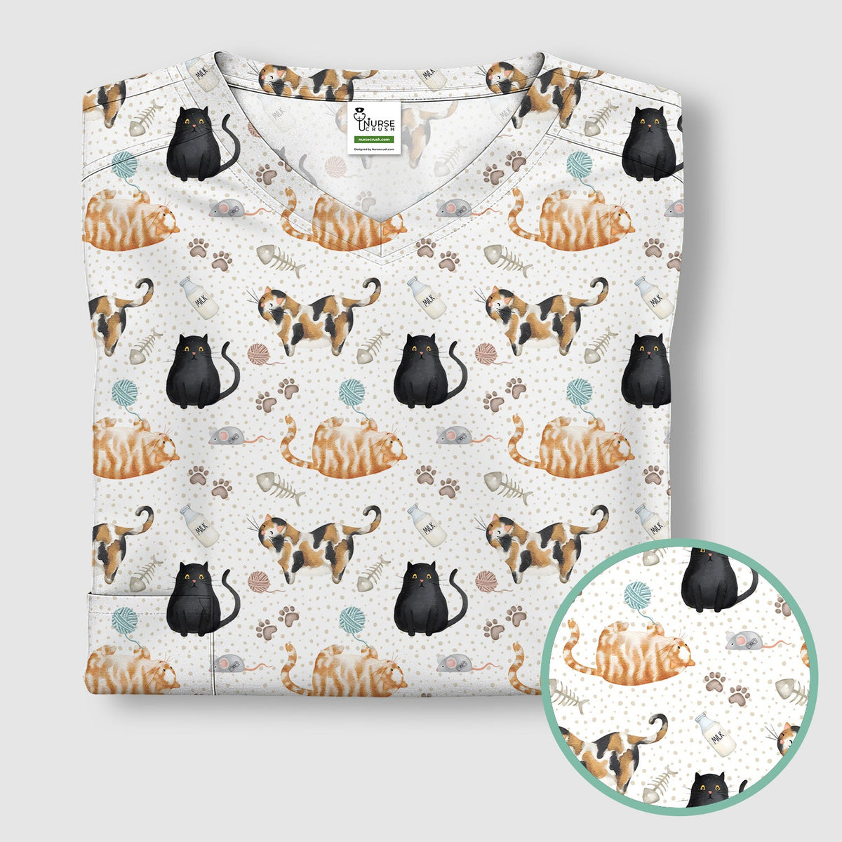 Cat Yarn Paw Nurse Scrub Top