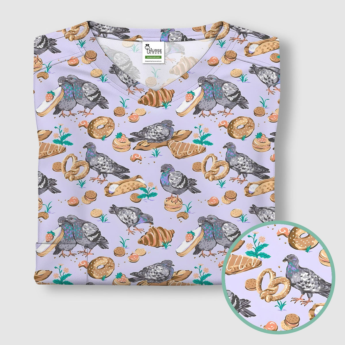 Pigeon Bread Snack Nurse Scrub Top