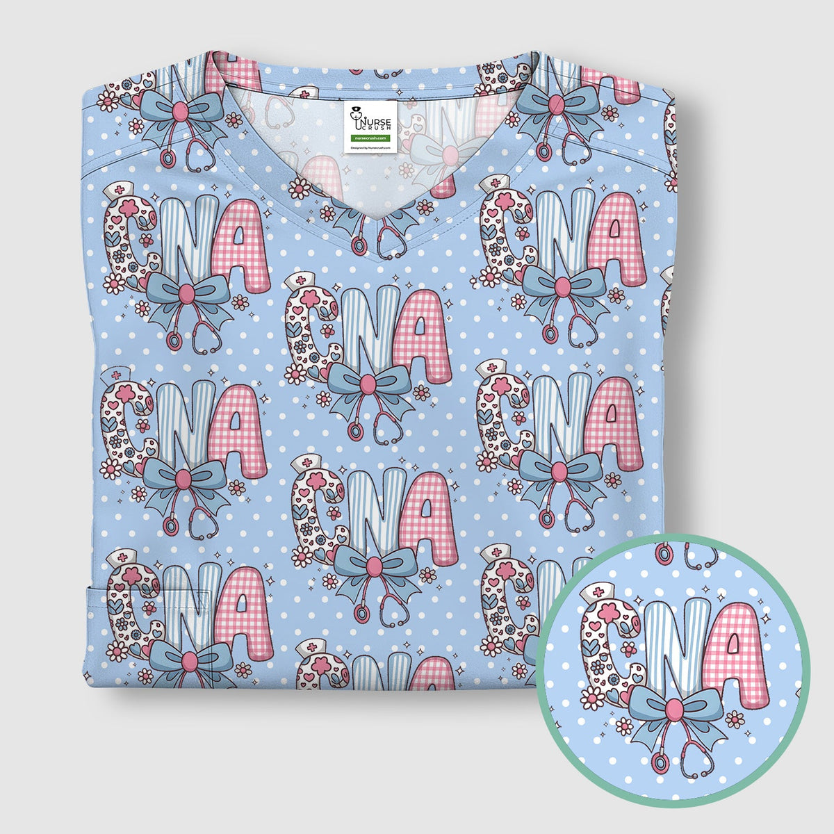 Floral Bow Nurse Scrub Top