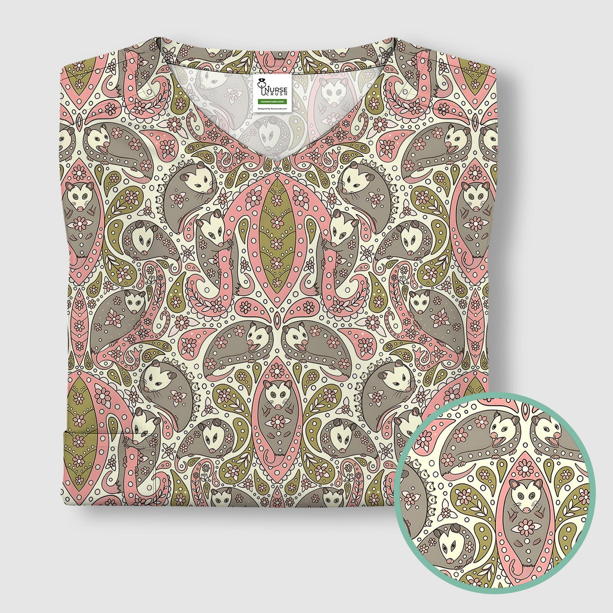 Opossum Paisley Nurse Scrub Top