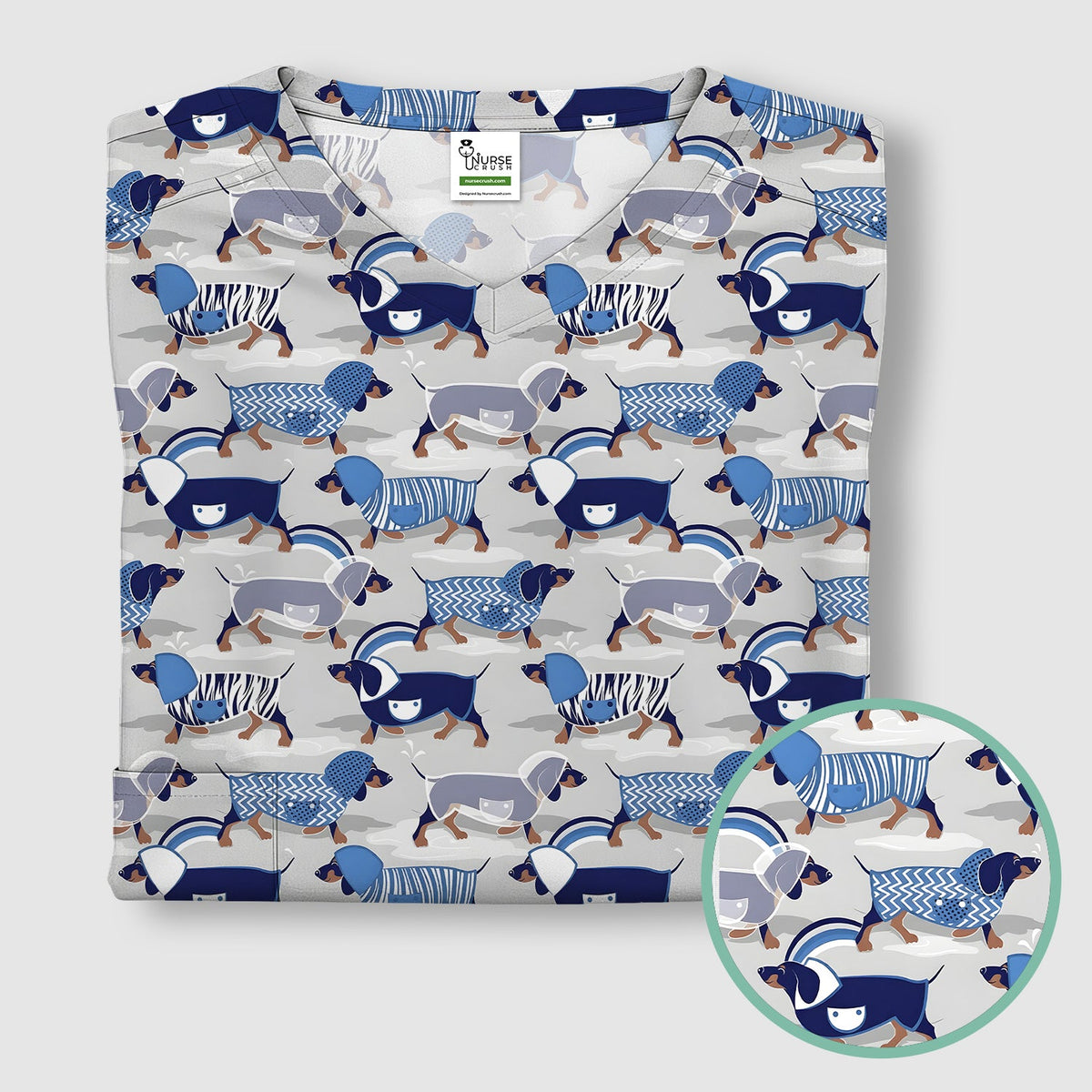 Dachshund Raincoat Parade Nurse Scrub Top