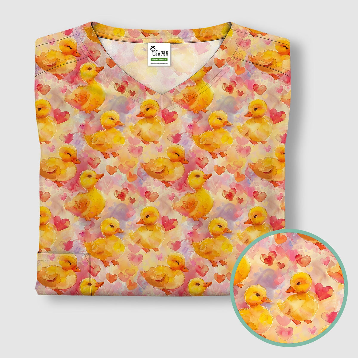 Duck Heart Watercolor Nurse Scrub Top