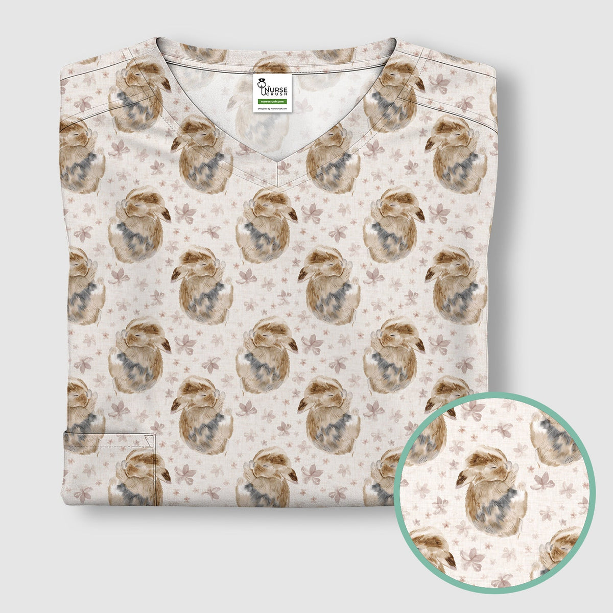 Sleeping Bunny Floral Meadow Nurse Scrub Top