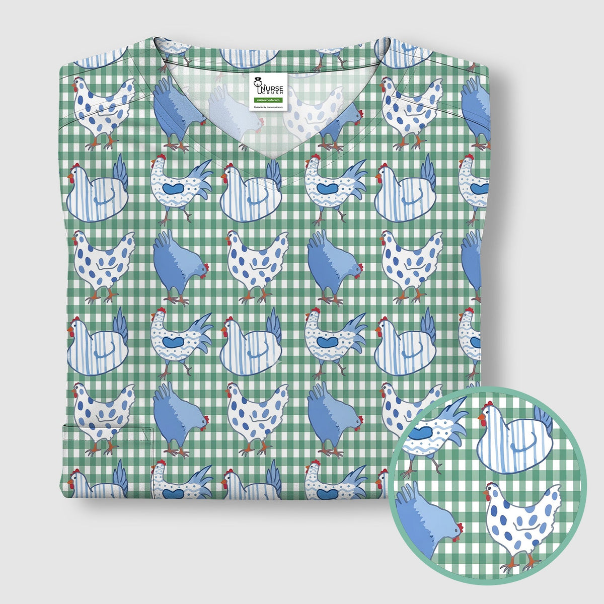 Blue Chicken Gingham Nurse Scrub Top