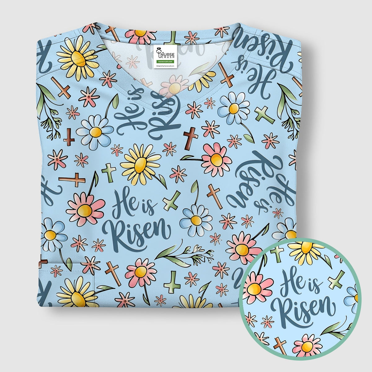 Risen Cross Flower Nurse Scrub Top - Easter Gift