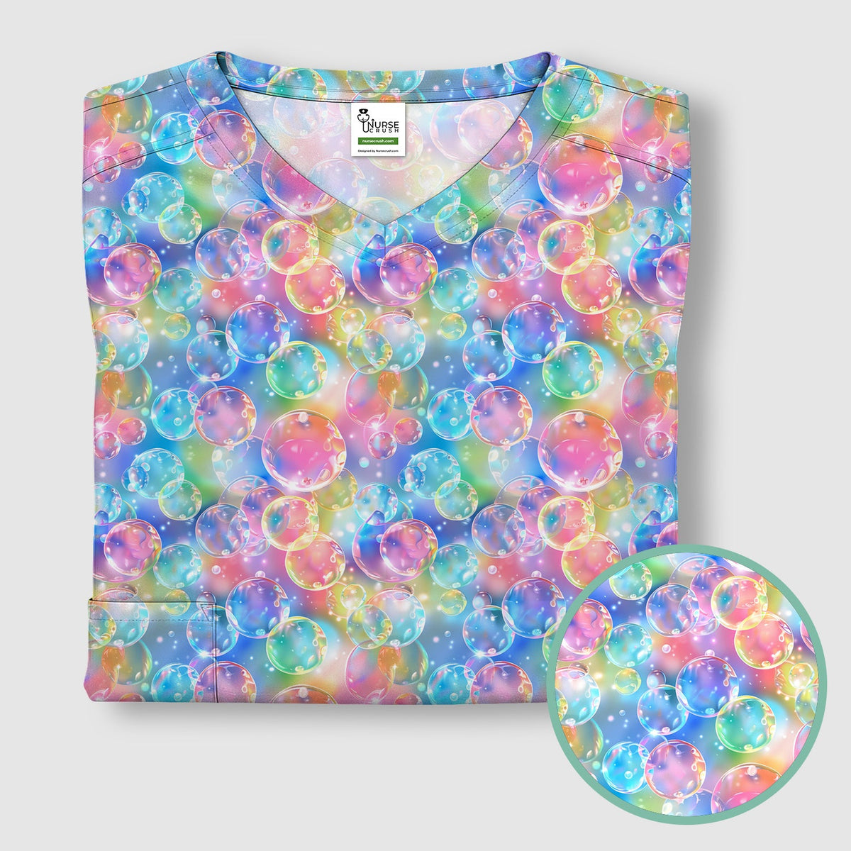 Colorful Floating Soap Bubble Nurse Scrub Top