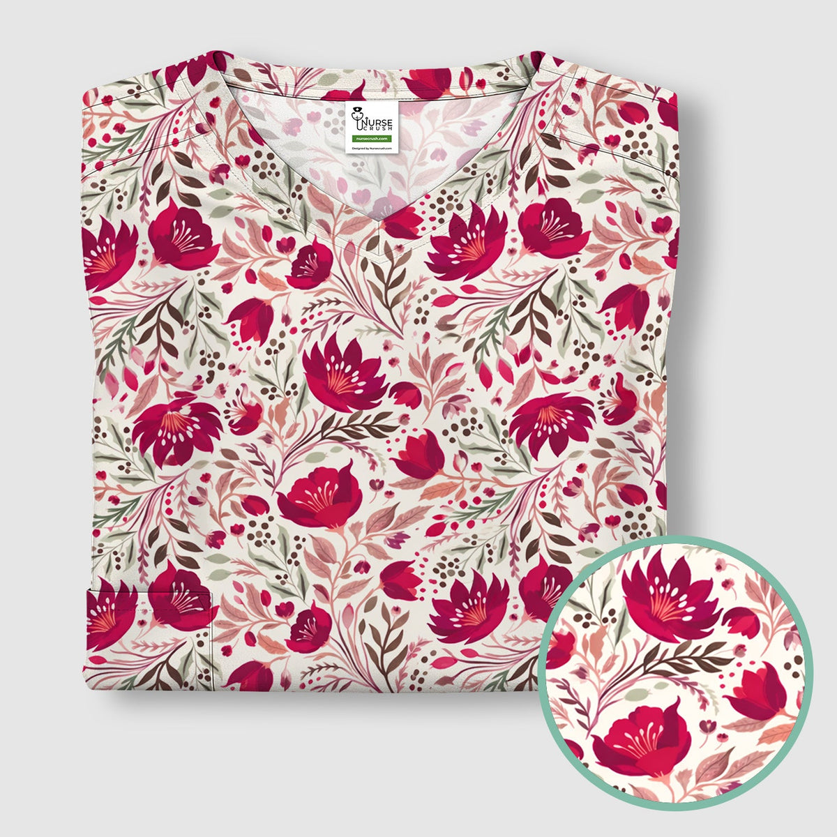 Elegant Floral Botanical Nurse Scrub Top