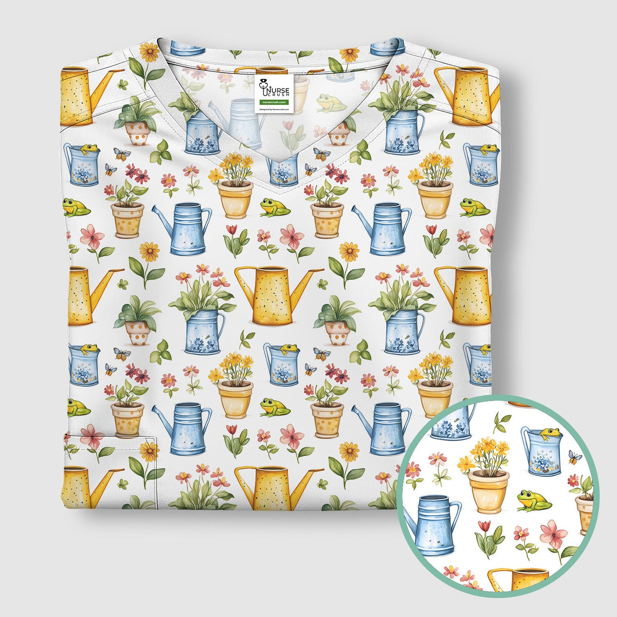 Watering Can Flower Pot Garden Nurse Scrub Top
