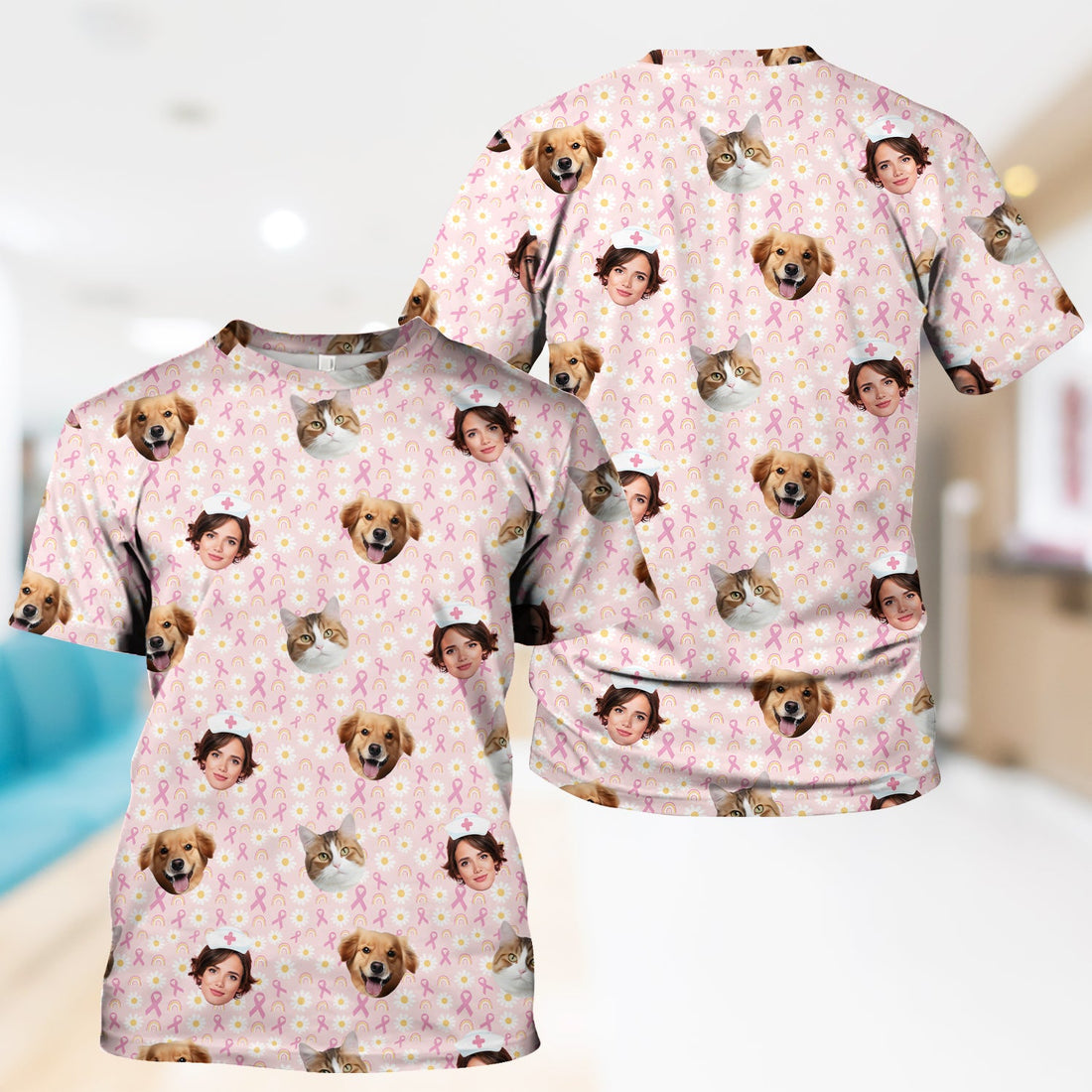 Personalized Breast Cancer Awareness Face Nurse Shirt