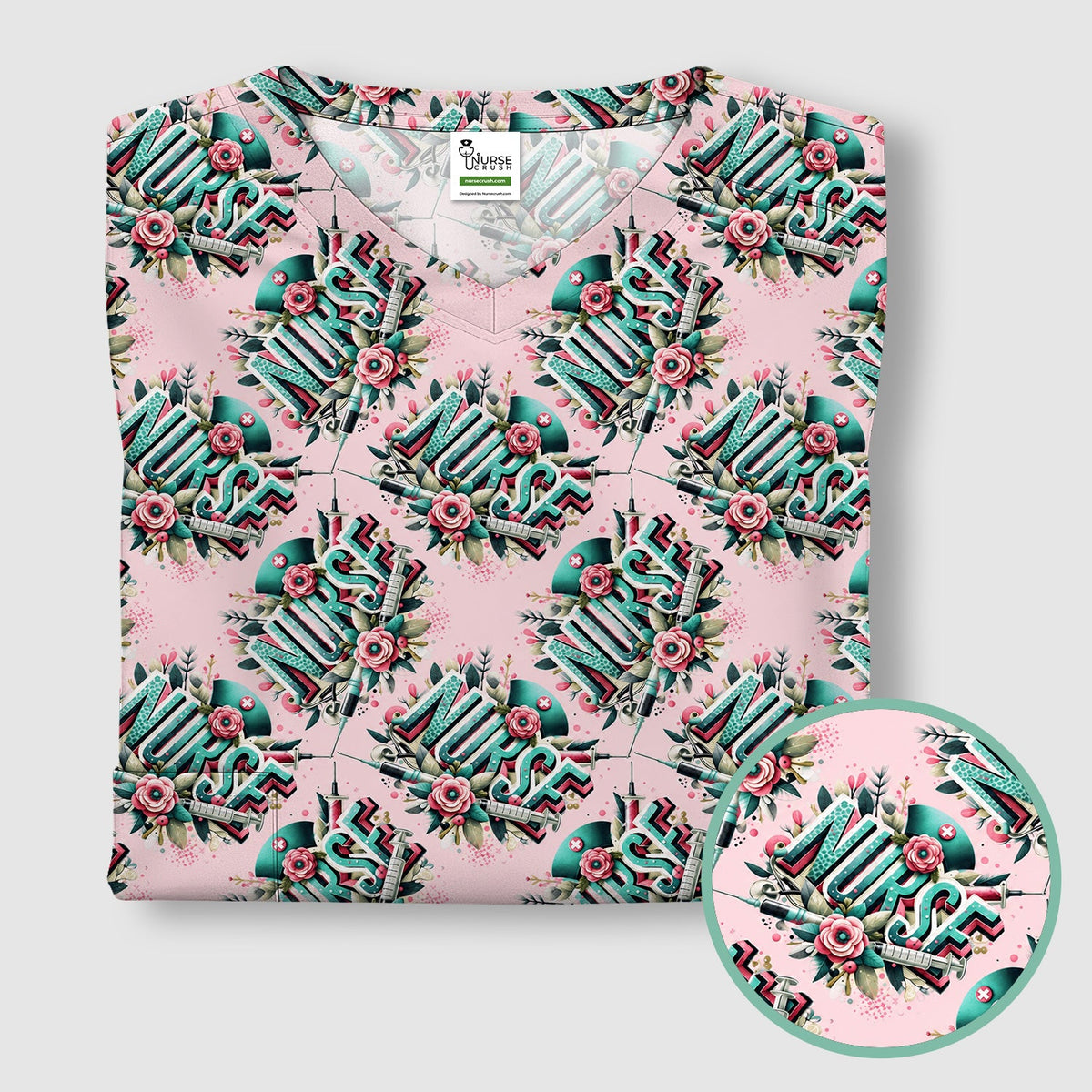 Typography Floral Nurse Scrub Top