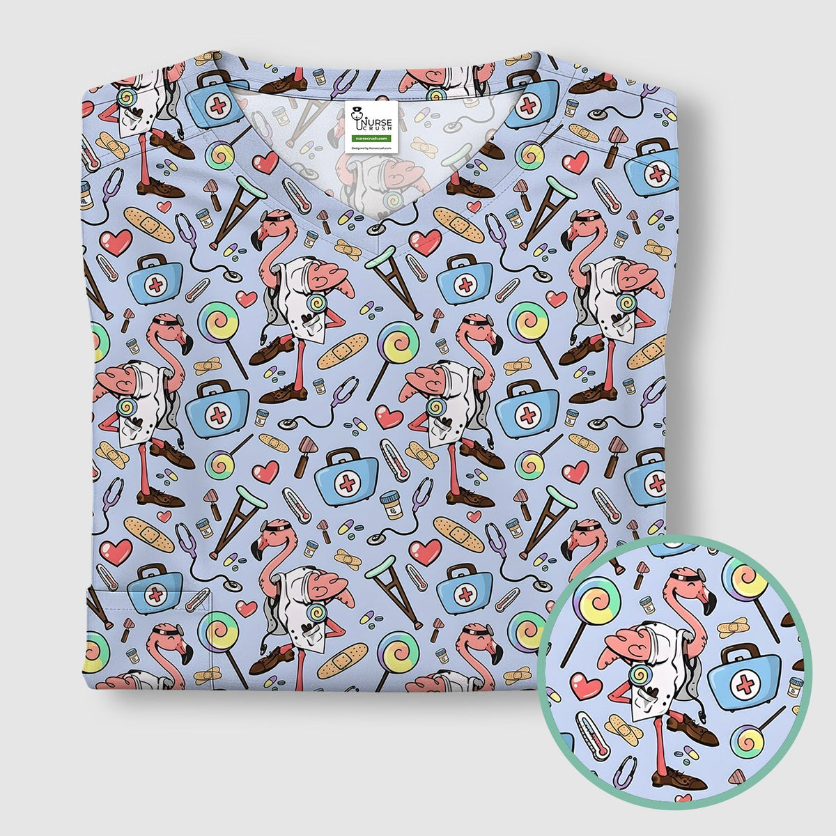 Flamingo Medical Nurse Scrub Top