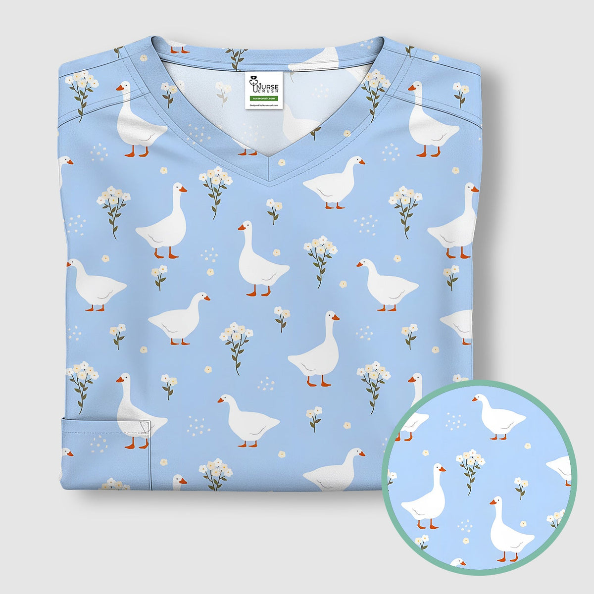 Blue Goose Floral Pattern Scrub Top, Comfortable Scrubs for Nurses