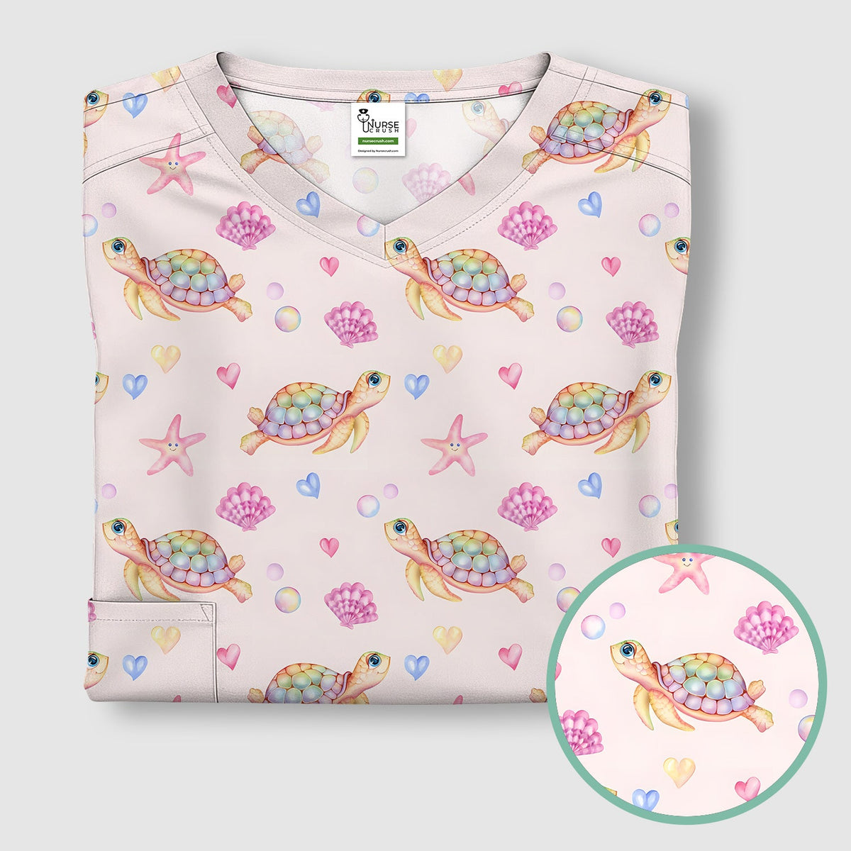 Sea Turtle Ocean Print Scrub Top, Comfortable Scrubs for Nurses
