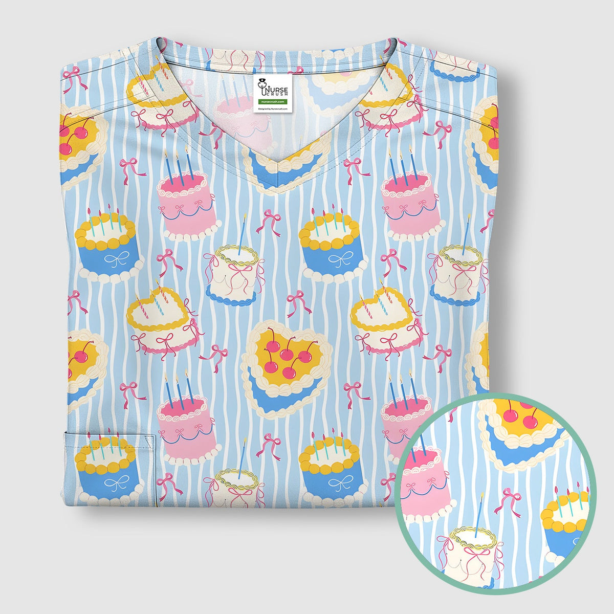 Coquette Cake Bow Stripe Nurse Scrub Top