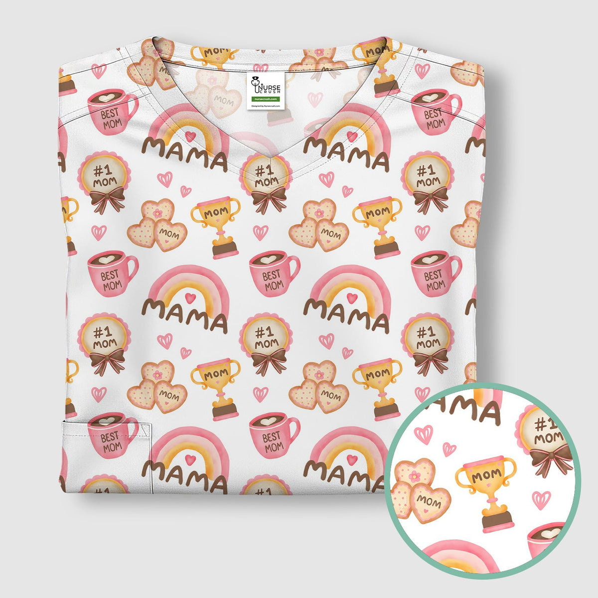 Sweet Nurse Mama Rainbow Trophy Heart Scrub Top