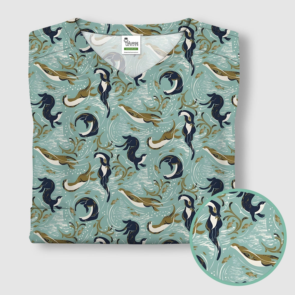 Sea Otter Wave Coastal Nurse Scrub Top