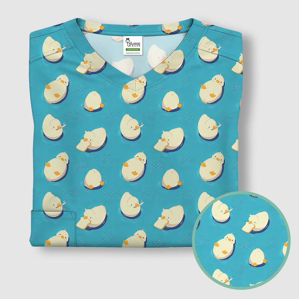 Cute Blue Duck Pond Nurse Scrub Top