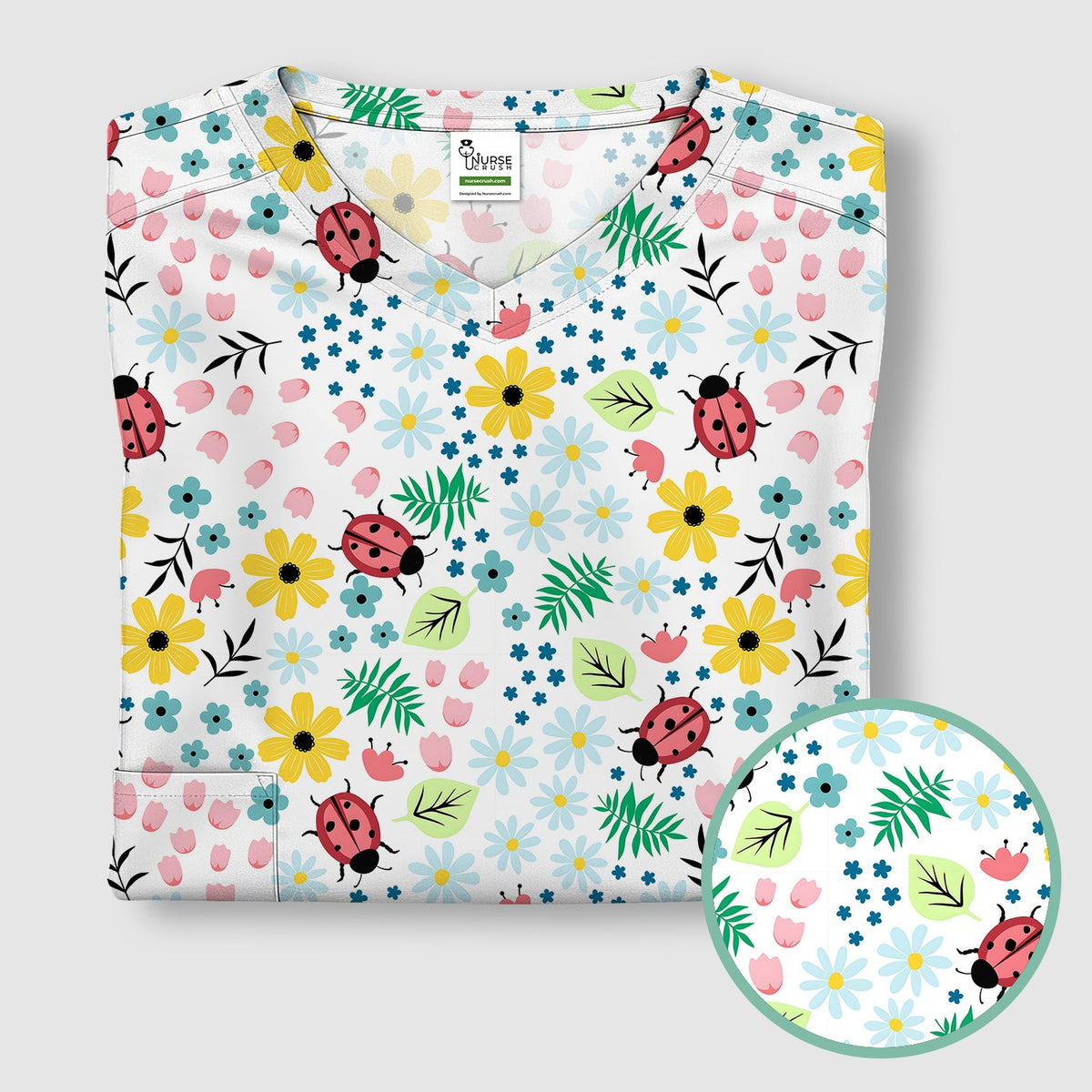 Ladybug Floral Garden Nurse Scrub Top