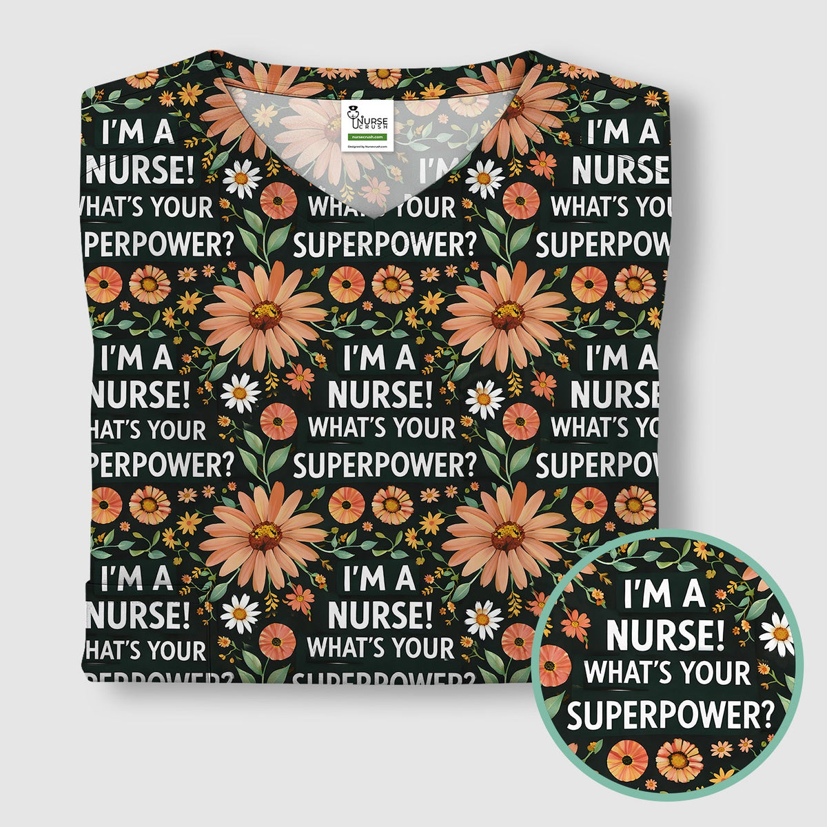 Superpower Floral Nurse Scrub Top