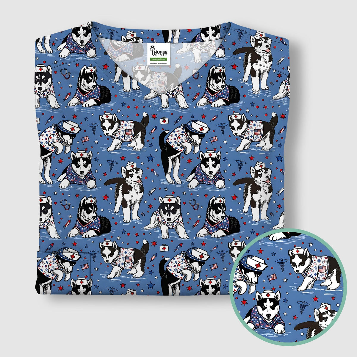 Husky Dog Nurse Scrub Top