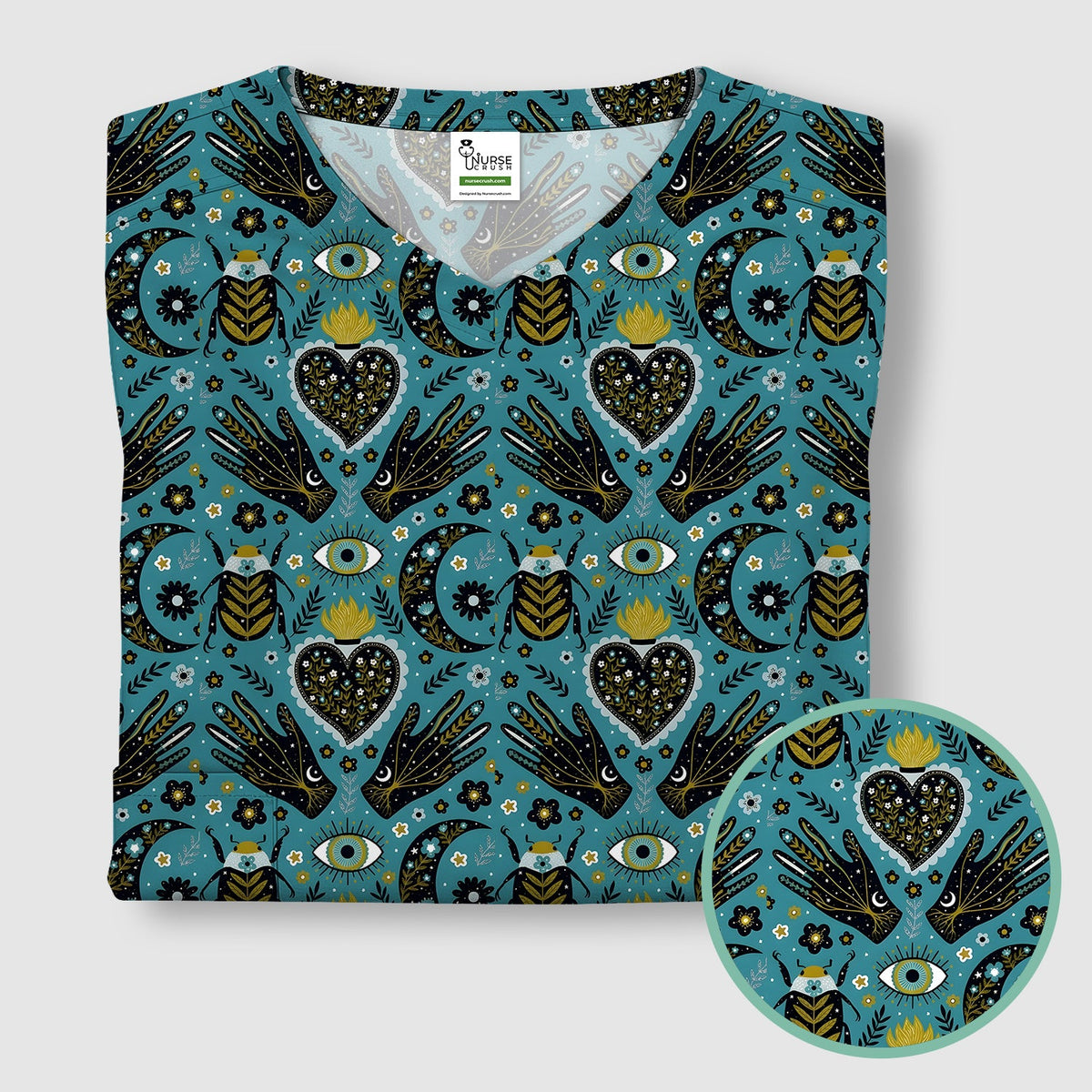 Mystic Celestial Heart Evil Eye Nurse Scrub Top