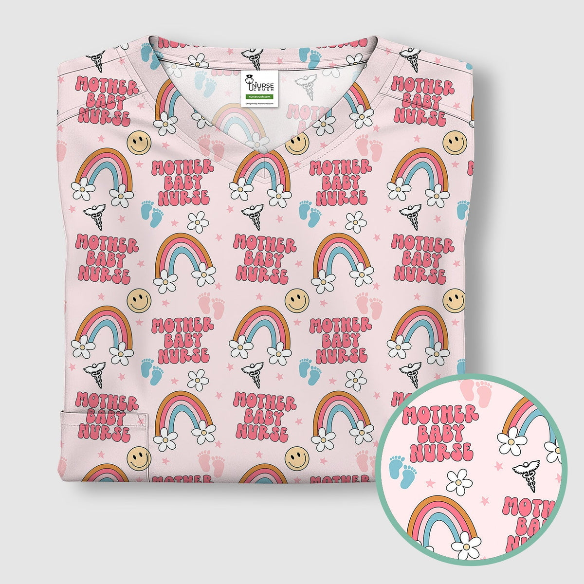 Sweet Mother Baby Nurse Rainbow Scrub Top