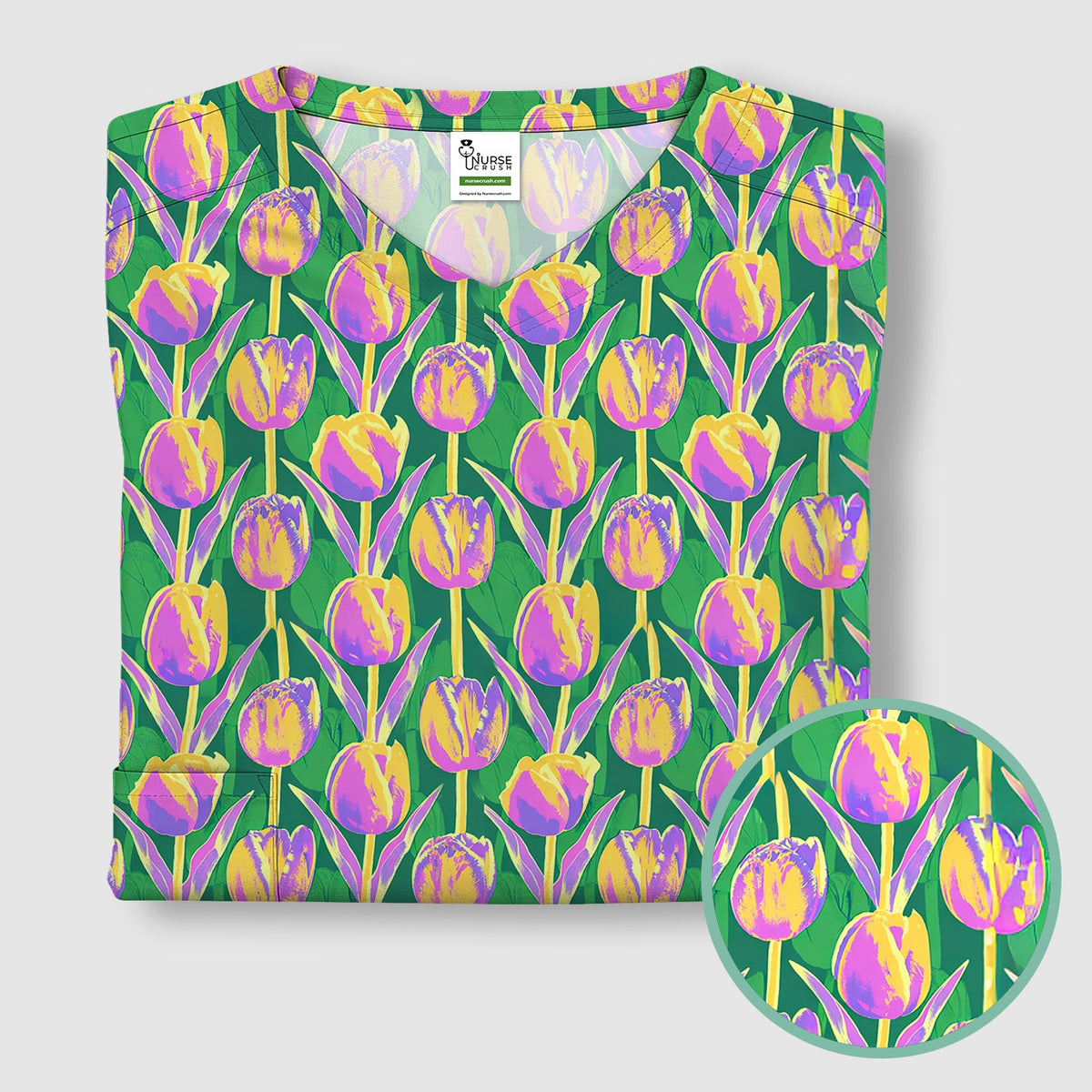 Colorful Tulip Floral Nurse Scrub Top